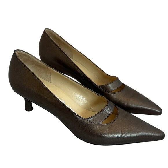 Salvatore Ferragamo Shoes - Salvatore Ferragamo Kitten Heels Pumps Pointed Toe Metallic Cutout Size 7.5